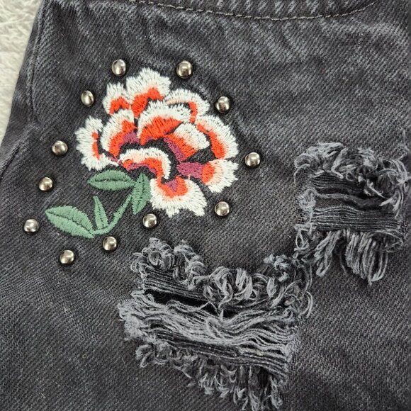 Denim Co Shorts Womens 10 Floral Embroidered Black Denim Hot Pants Distressed - Picture 2 of 15